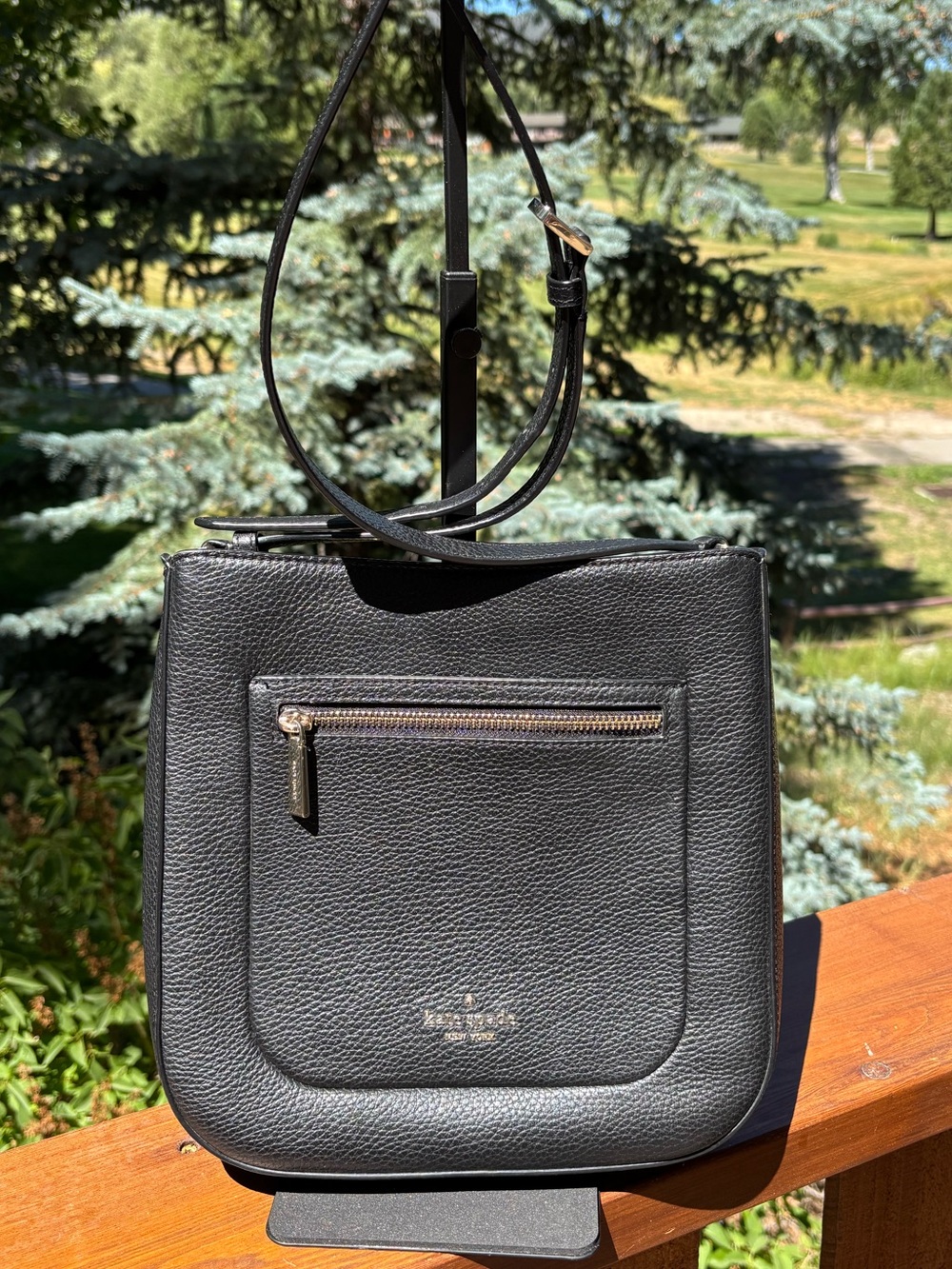 kate spade Black Pebbled Leather Crossbody with Front Zip Pocket